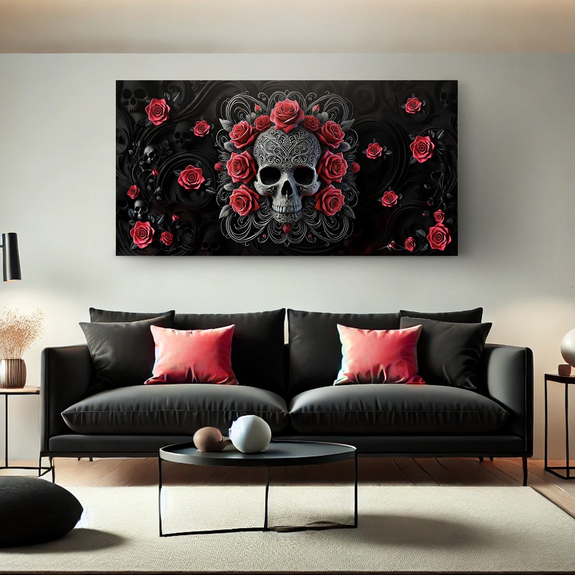 3D layered skull design canvas wall art
