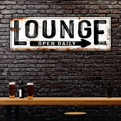 Open Daily Lounge Rustic Sign Canvas Wall Art