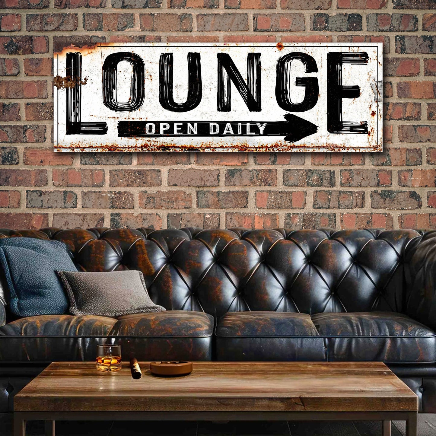 Open Daily Lounge Rustic Sign Canvas Wall Art