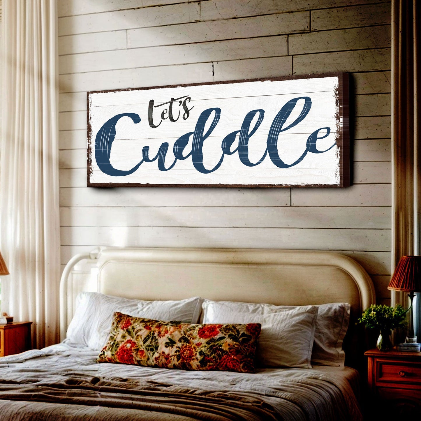 Let's Cuddle Canvas Sign Bedroom Wall Art