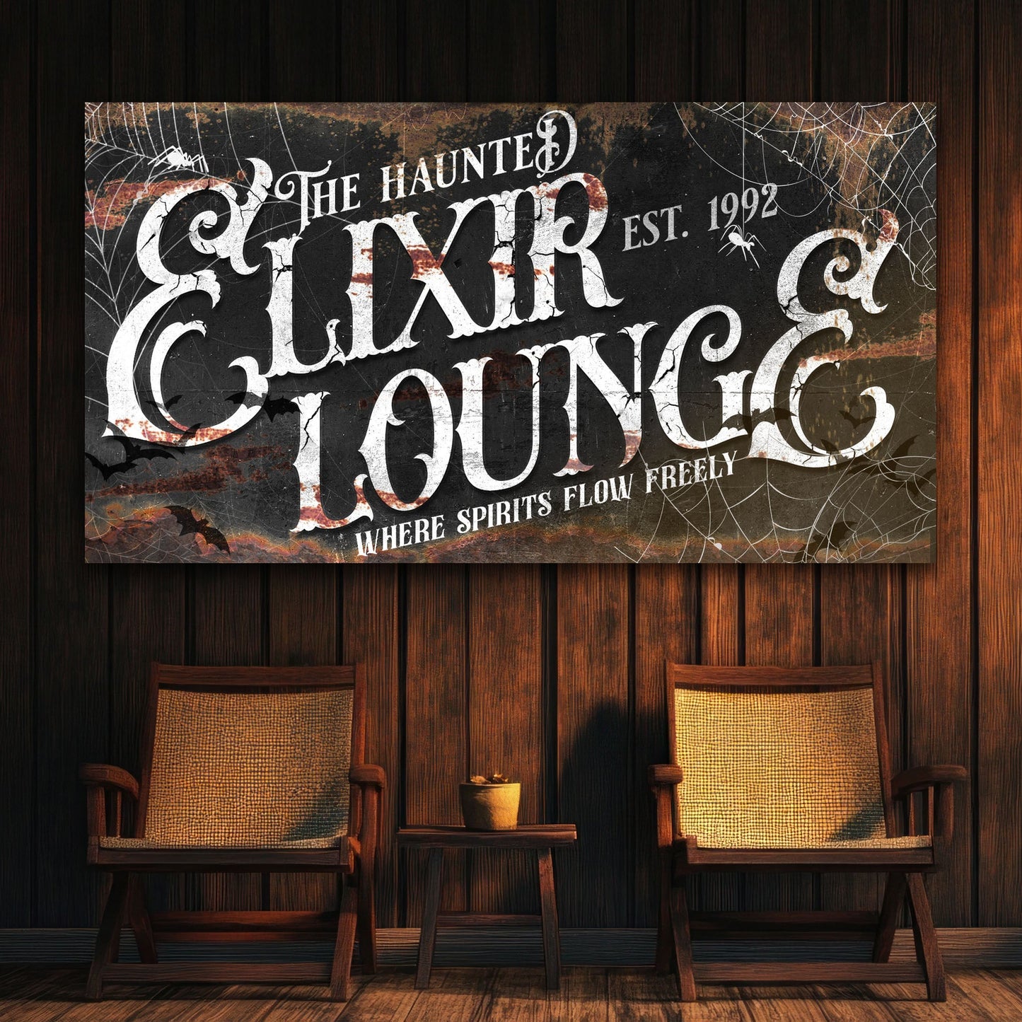 Haunted Elixir Lounge Halloween canvas wall art III with vintage gothic bar design, gallery-wrapped