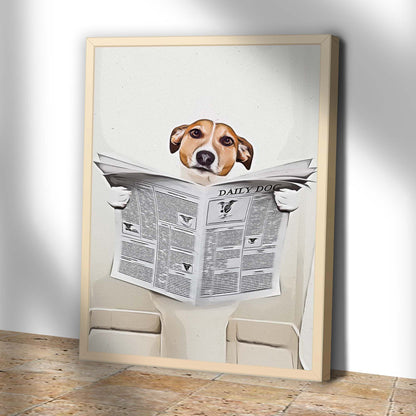 Dog Reading Newspaper Portrait Funny Canvas Wall Art