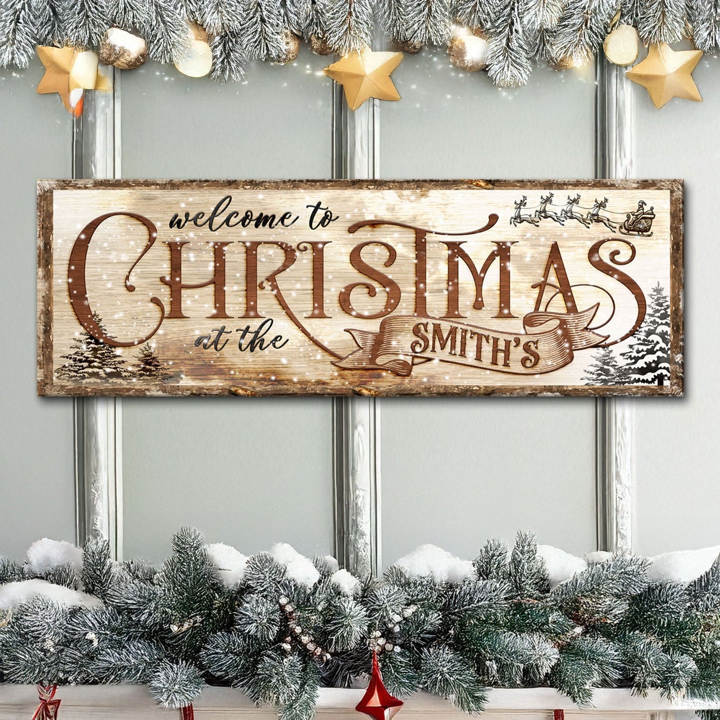 Family Welcome To Christmas holiday canvas sign wall art