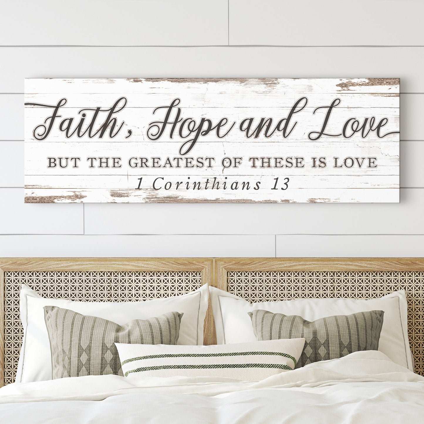 1 Corinthians 13 faith hope love canvas sign III, vertical scripture wall art