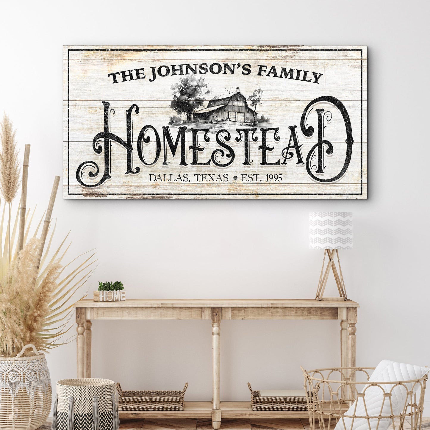 Vintage farmhouse homestead canvas wall art with rustic country typography