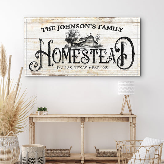Vintage farmhouse homestead canvas wall art with rustic country typography
