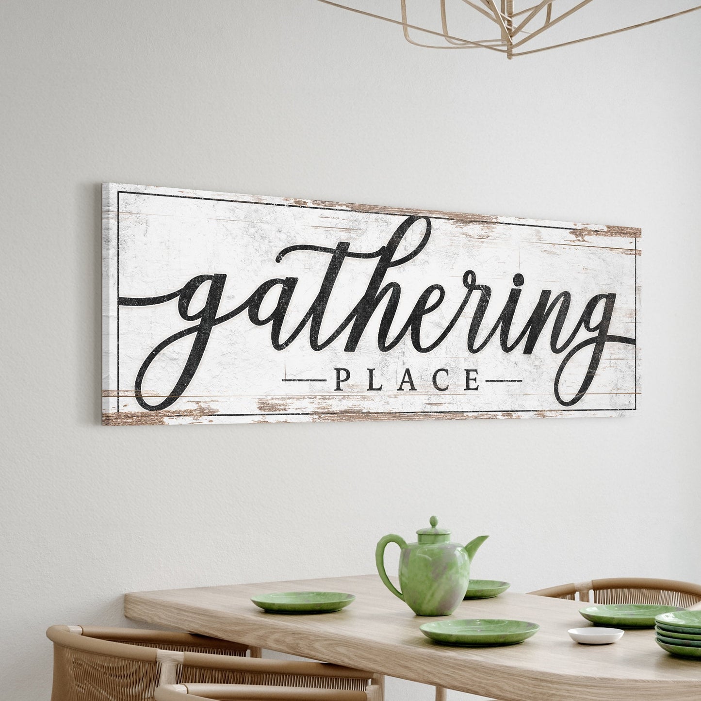 Family gathering place canvas wall art sign II, warm vertical typography wall decor