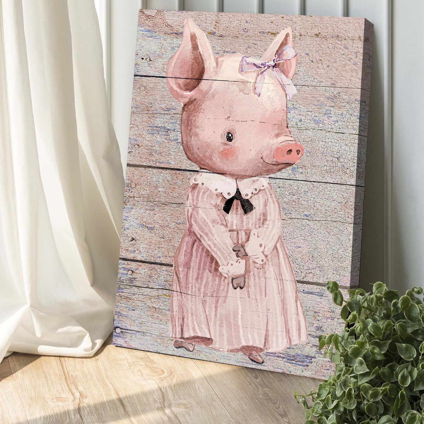 Pig in Ribbon Dress Canvas Wall Art