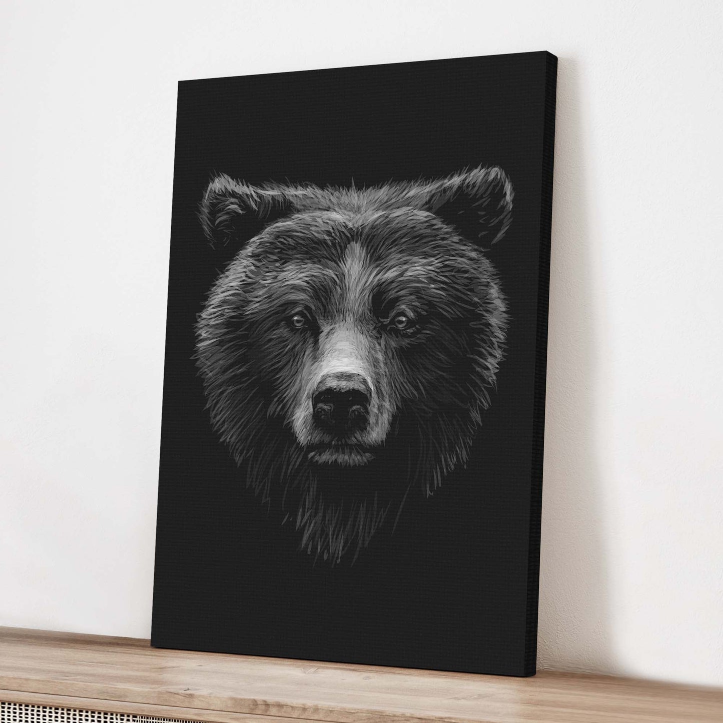 Forest Bear Monochrome Canvas Wall Art