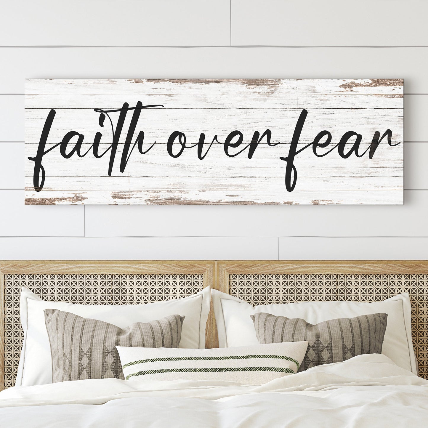 Faith Over Fear canvas wall art sign III, vertical Christian faith wall decor