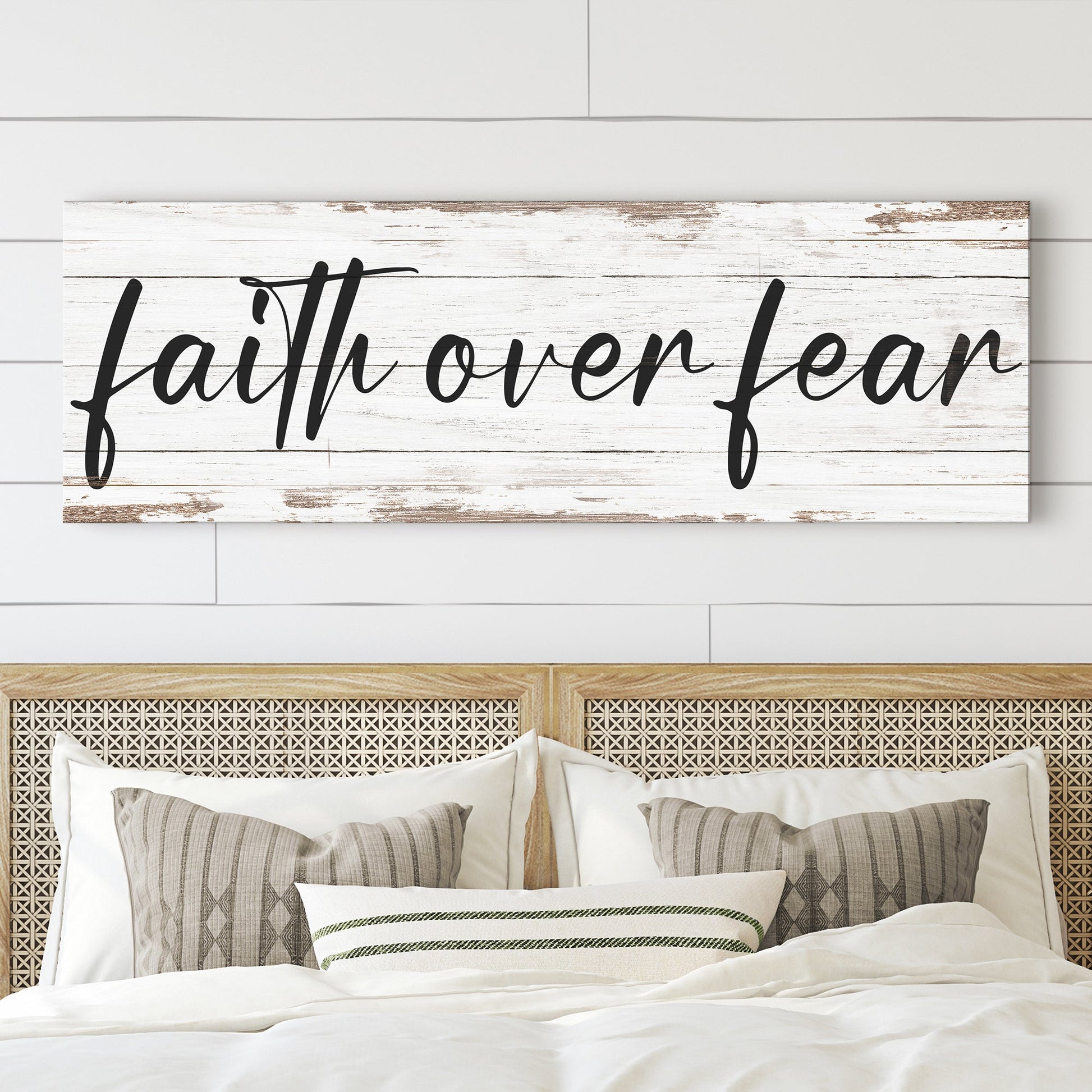 Faith Over Fear canvas wall art sign III, vertical Christian faith wall decor