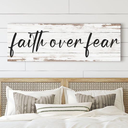 Faith Over Fear canvas wall art sign III, vertical Christian faith wall decor