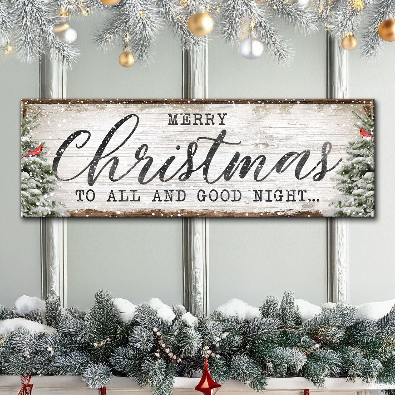 Merry Christmas to All and Goodnight canvas wall art — vertical holiday sign gallery wrapped