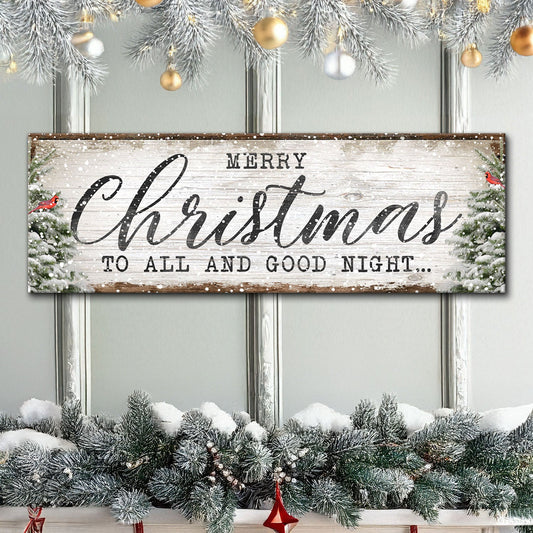 Merry Christmas to All and Goodnight canvas wall art — vertical holiday sign gallery wrapped