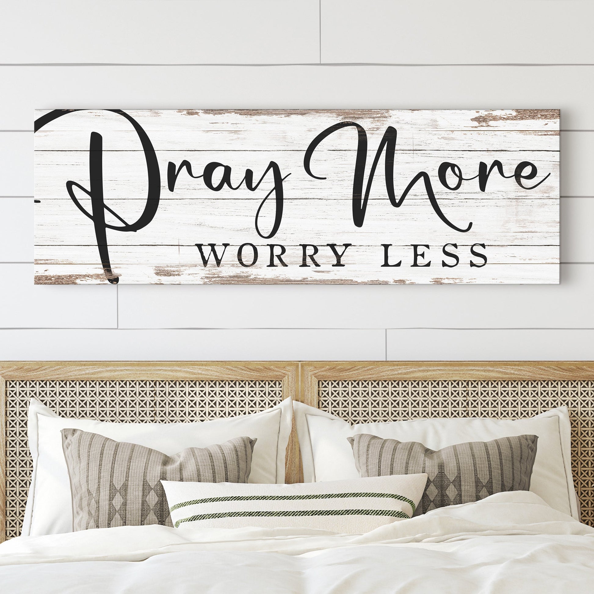 Pray More Worry Less faith canvas wall art III — soft typographic Christian decor