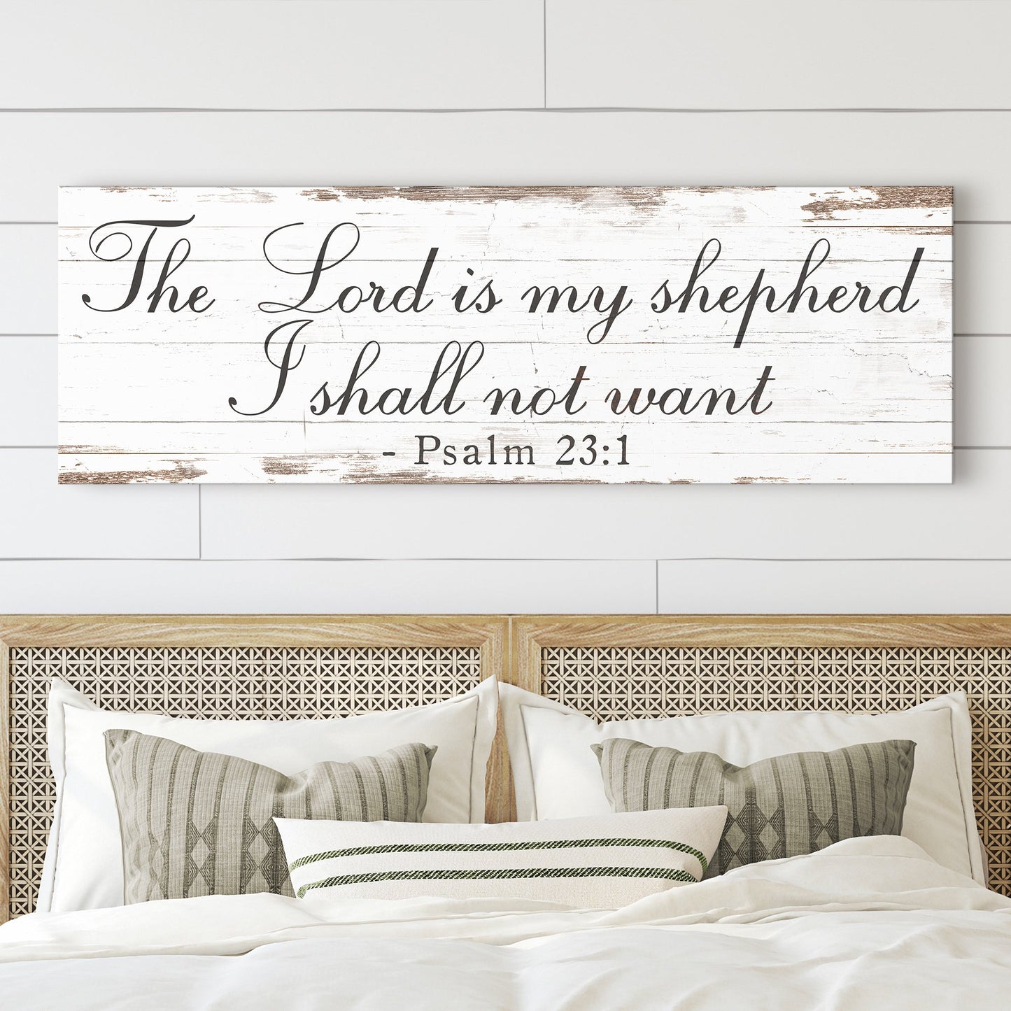 Lord Is My Shepherd Psalm 23 faith canvas wall art II with flowing script layout, gallery-wrapped