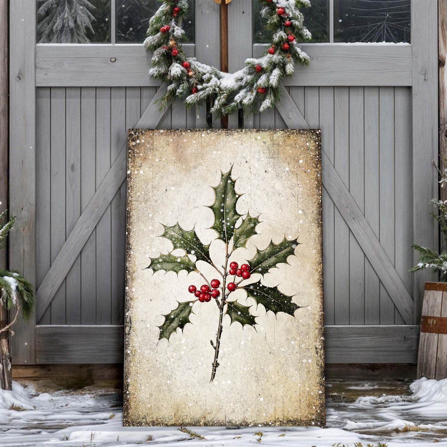 Christmas Holly Wall Art Canvas Print