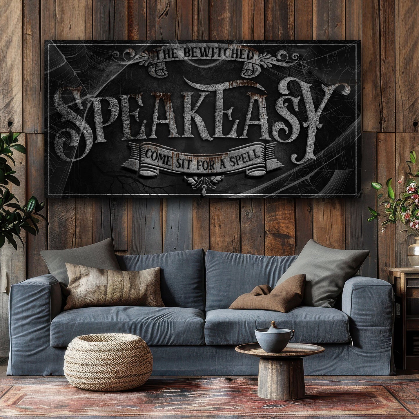 Wicked Witches Graveyard Bar Halloween canvas wall art, spooky seasonal bar decor