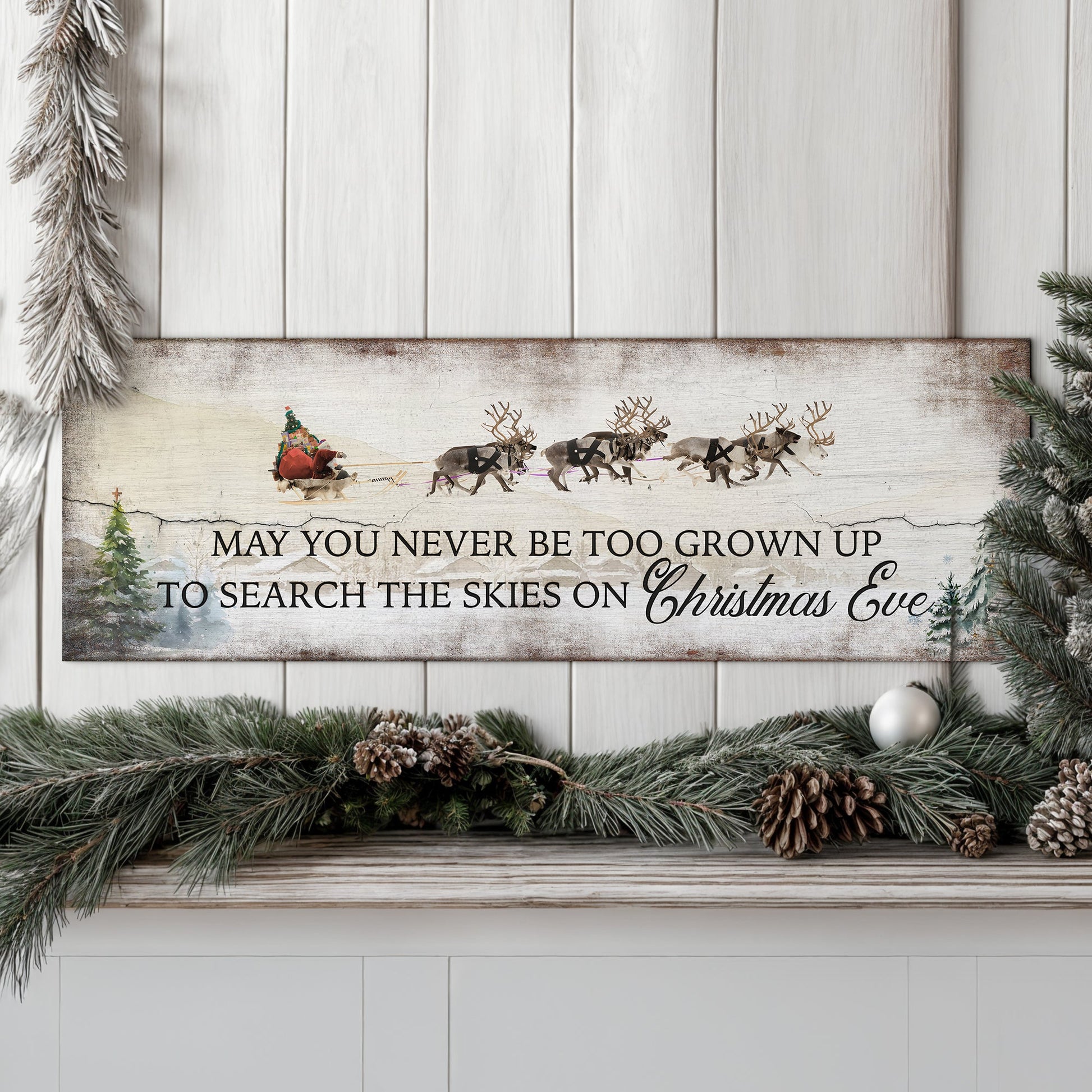 May You Never Stop Believing in Christmas canvas wall art — holiday quote vertical sign