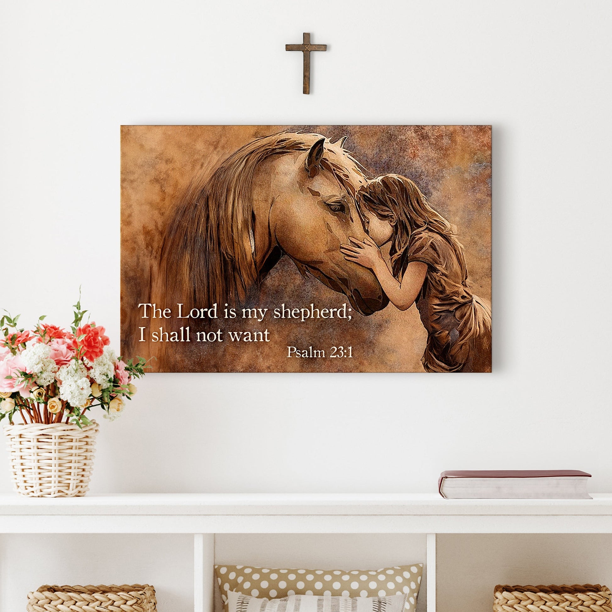 Lord Is My Shepherd Psalm 23 faith canvas VI modern typographic landscape, gallery-wrapped