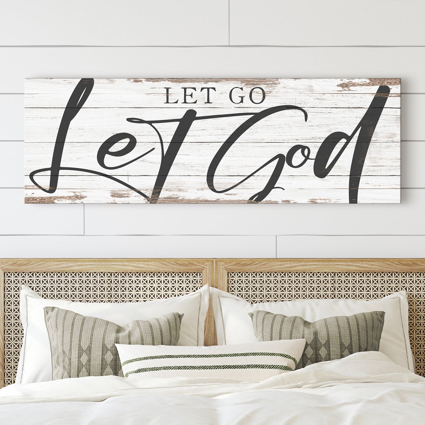 Let Go and Let God Christian canvas wall art VII with unique vertical typography