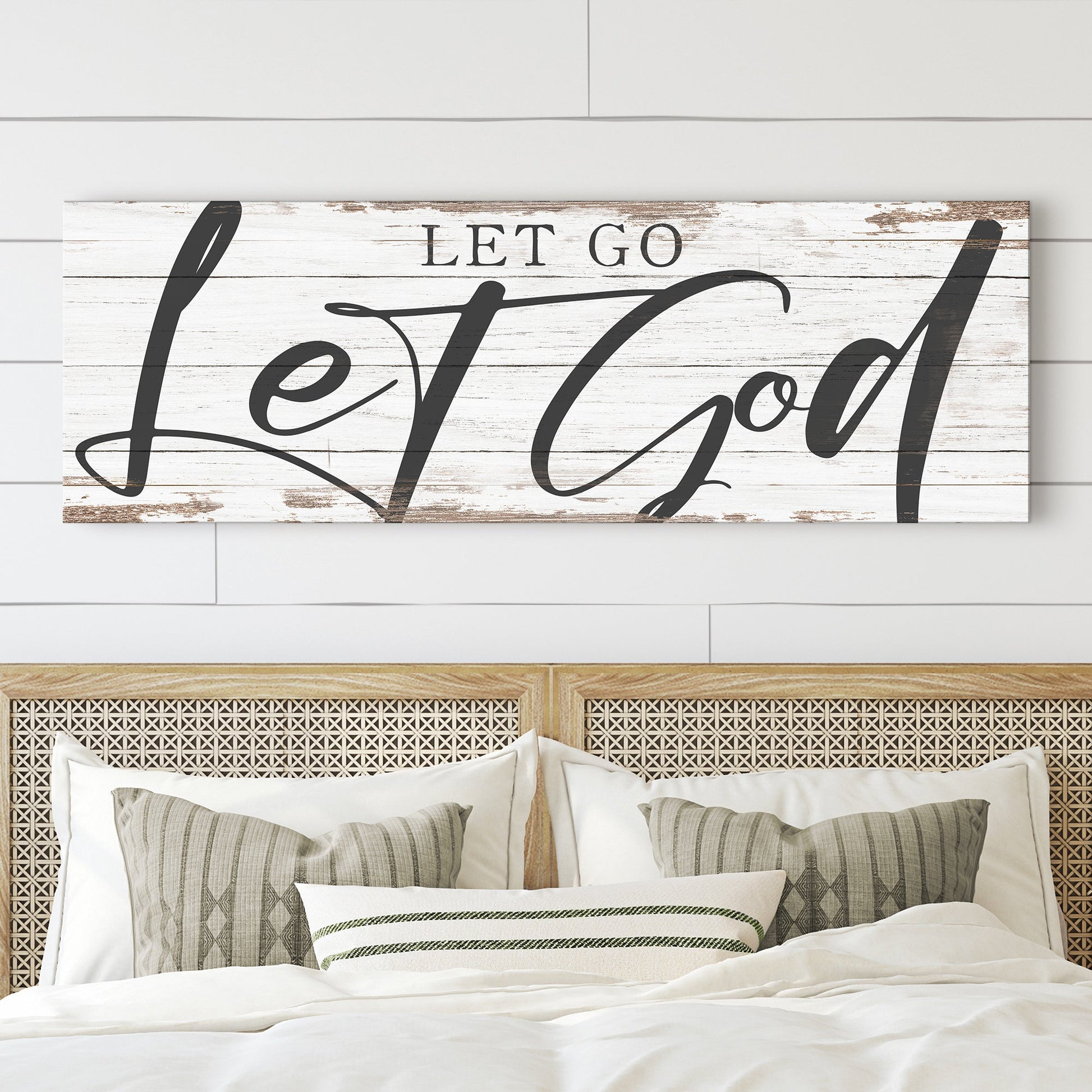Let Go and Let God Christian canvas wall art VII with unique vertical typography