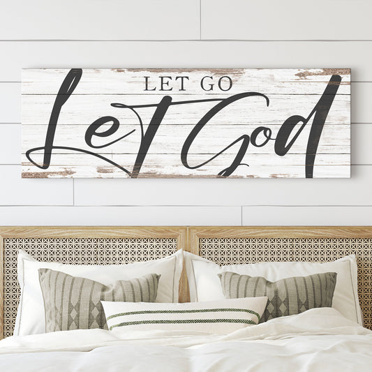 Let Go and Let God Christian canvas wall art VII with unique vertical typography