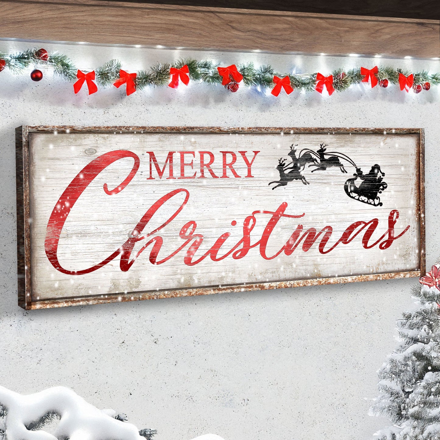 Vintage Merry Christmas Canvas Sign