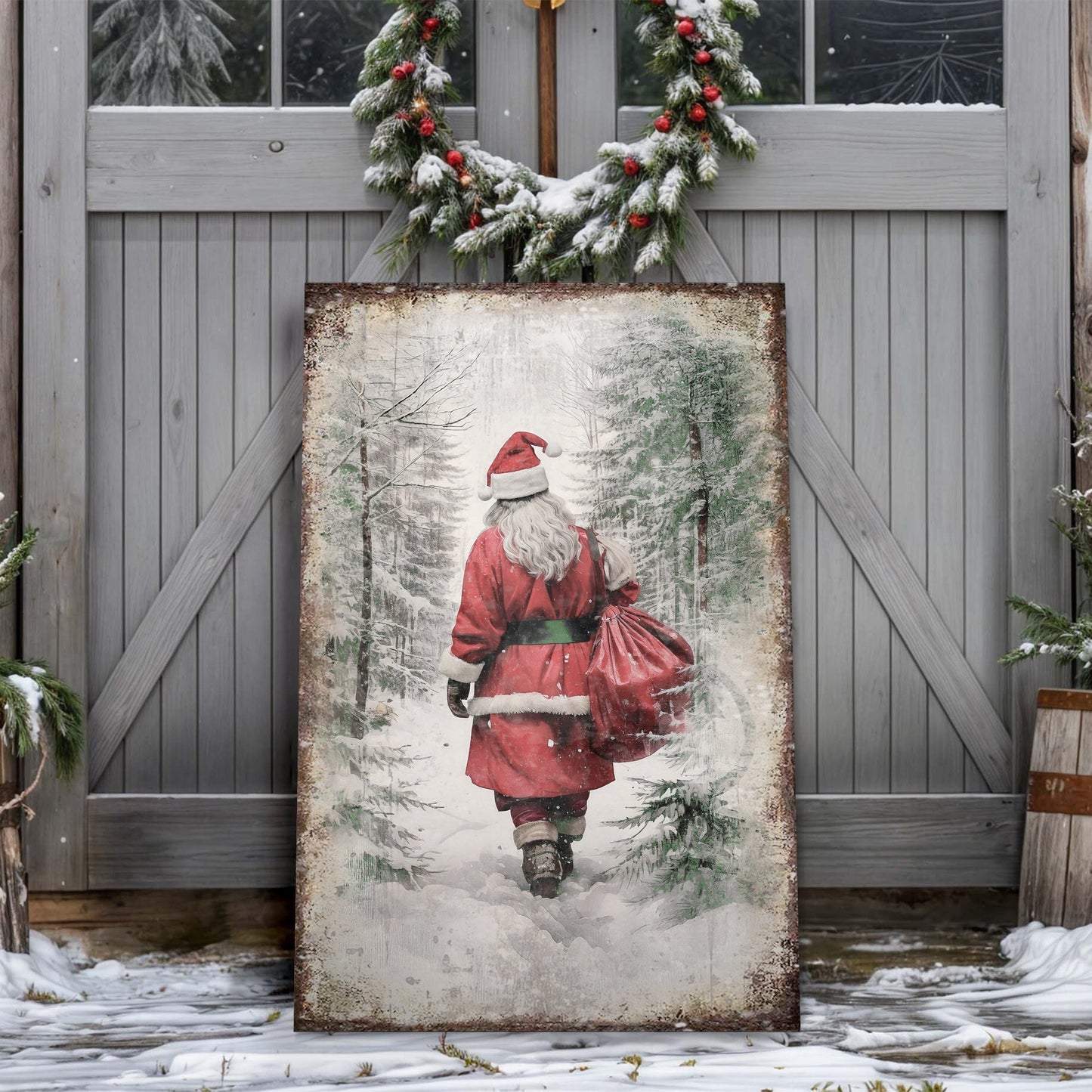 Vintage Christmas Santa Claus canvas wall art V, warm-toned Santa illustration holiday decor