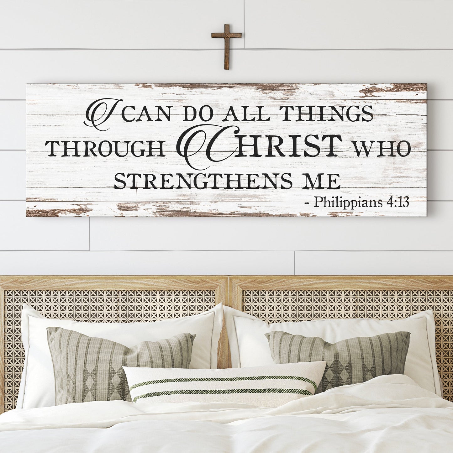 Philippians 4:13 tall scripture canvas wall art with devotional lettering, gallery-wrapped