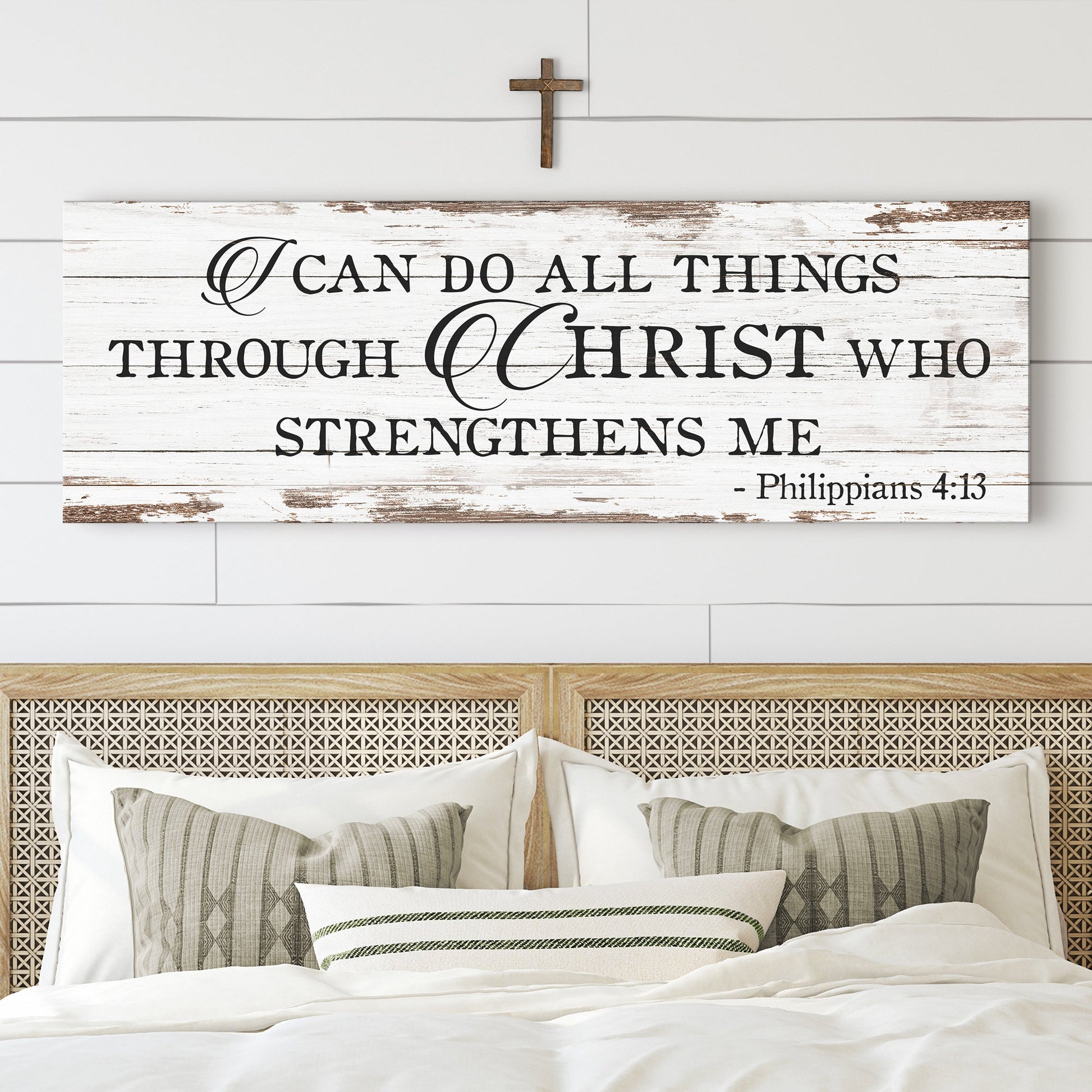 Philippians 4:13 tall scripture canvas wall art with devotional lettering, gallery-wrapped