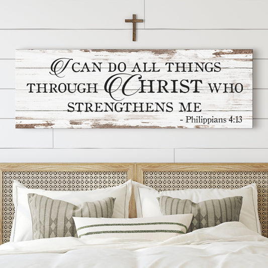 Philippians 4:13 tall scripture canvas wall art with devotional lettering, gallery-wrapped
