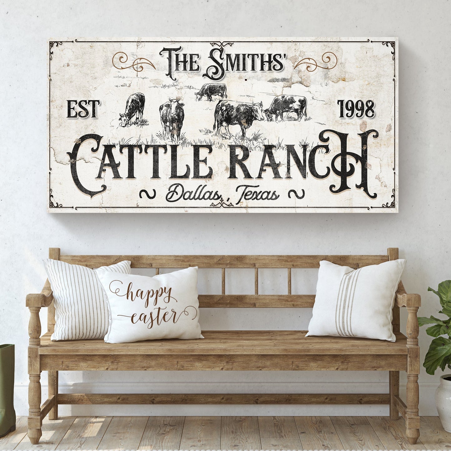 Branded cattle ranch vintage sign canvas with Western rustic style for country interiors