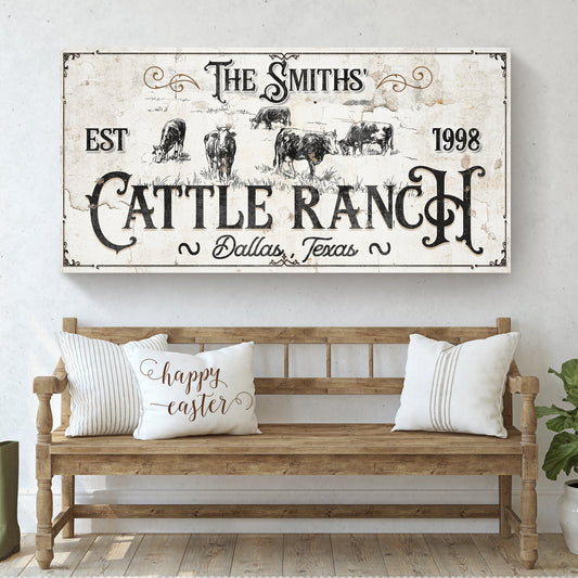 Branded cattle ranch vintage sign canvas with Western rustic style for country interiors