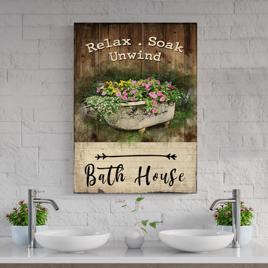 Relax Soak Unwind Bathroom Canvas Sign VII
