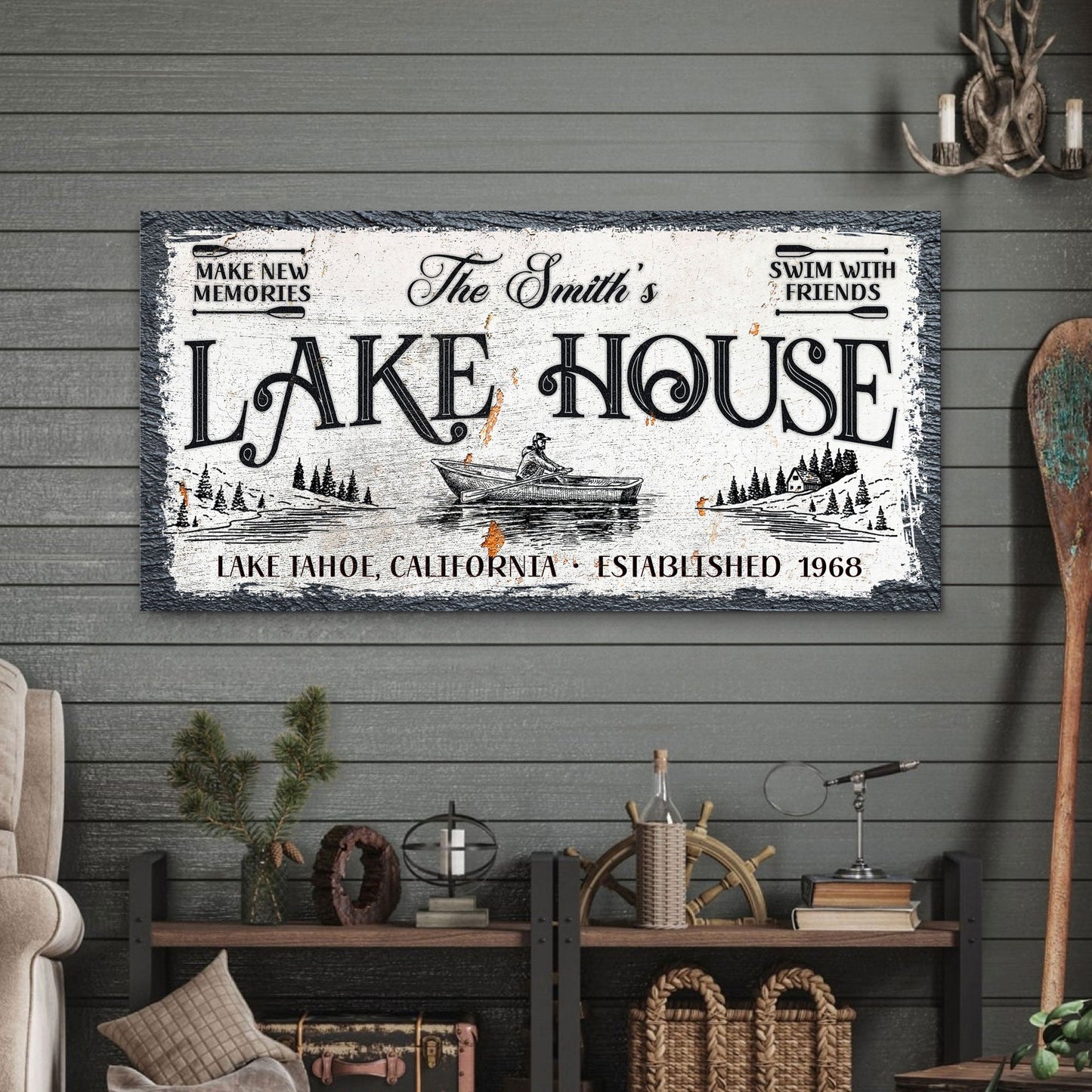 Lake House Sign Canvas Wall Art