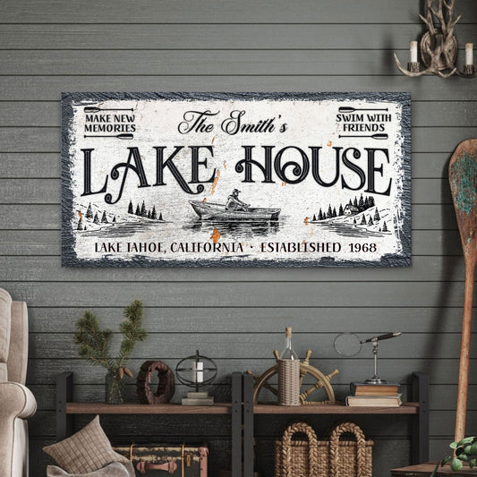 Lake House Sign Canvas Wall Art