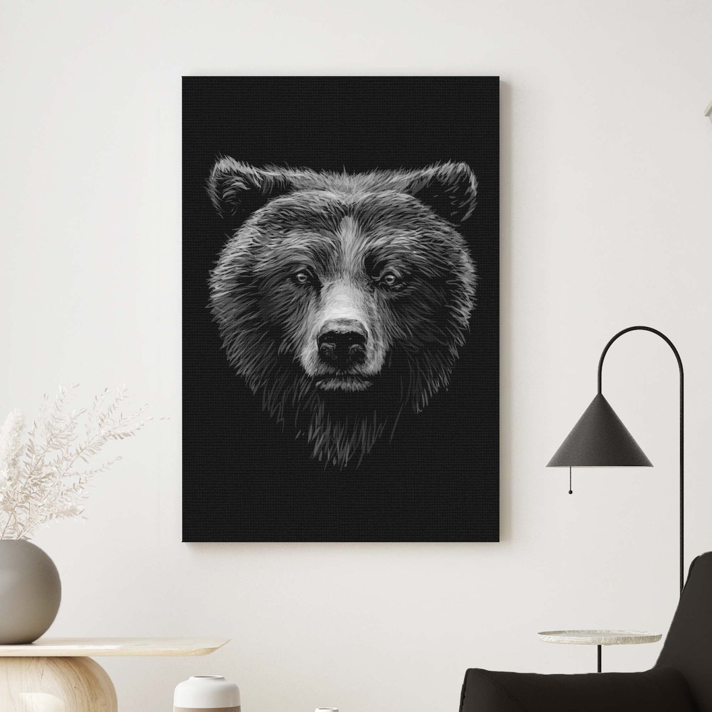 Forest Bear Monochrome Canvas Wall Art
