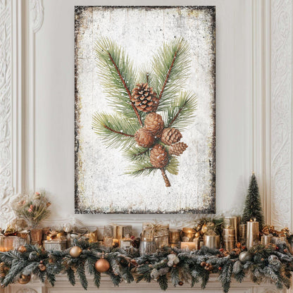 Vintage Winter Pine Cone Canvas Wall Art IV