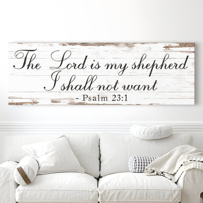 Psalm 23:1 White Wood-Look Long canvas shown in a styled room setting, view 2