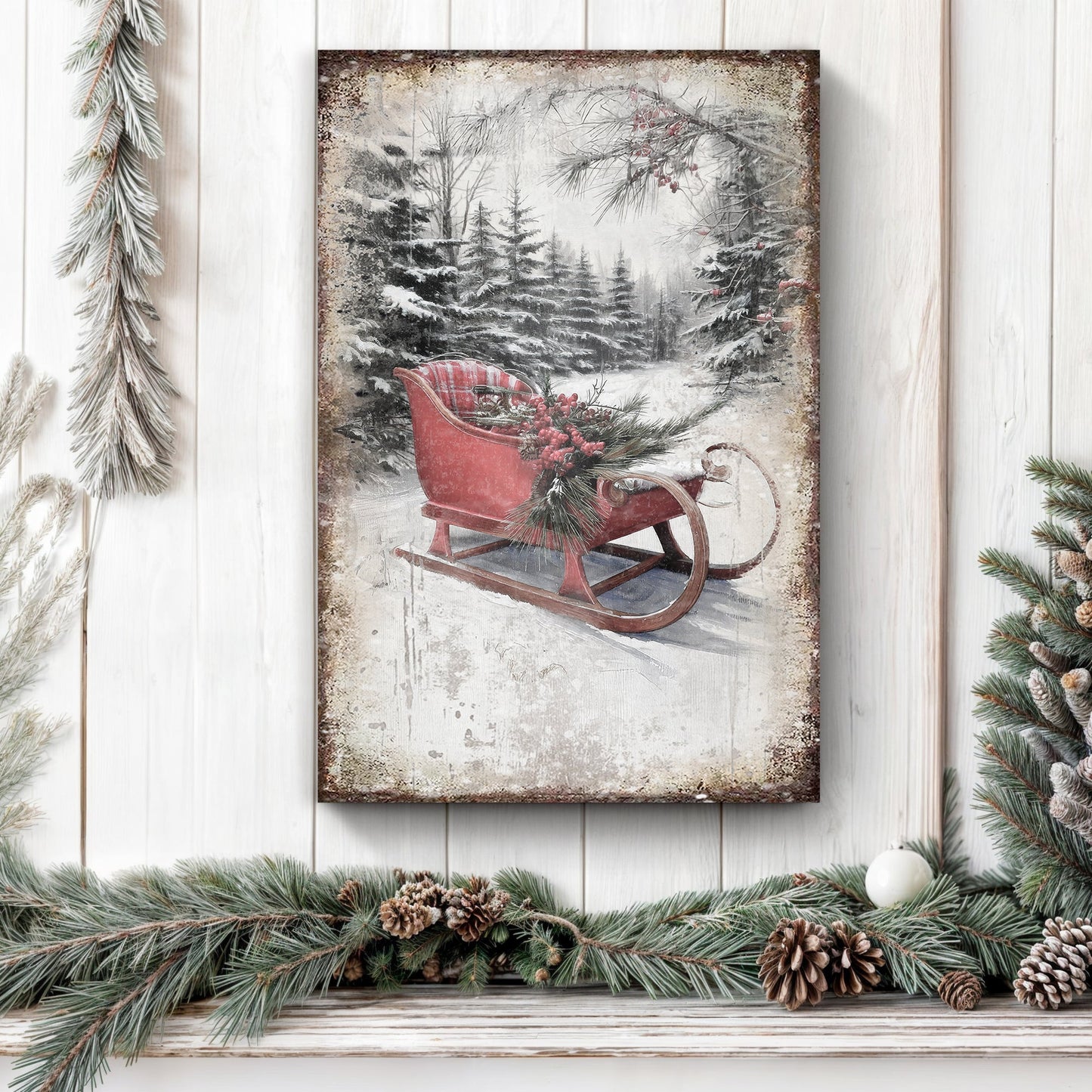 Vintage Christmas Sledge Canvas Wall Art