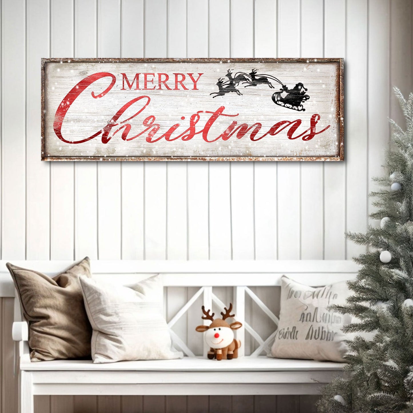 Vintage Merry Christmas Canvas Sign