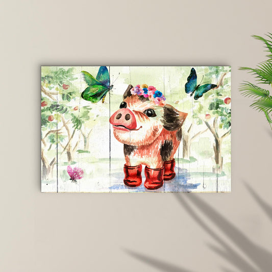 Cute pig canvas wall art adorable pig farmhouse kids room decor