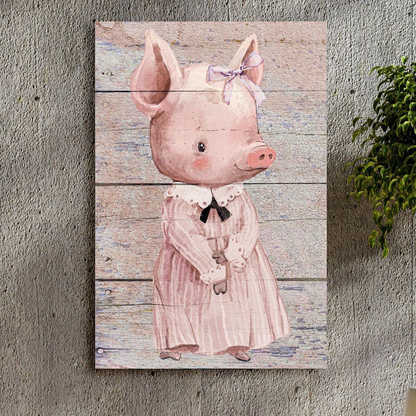 Pig in ribbon dress canvas wall art charming farmhouse nursery decor