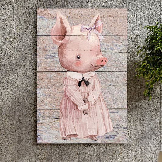 Pig in ribbon dress canvas wall art charming farmhouse nursery decor