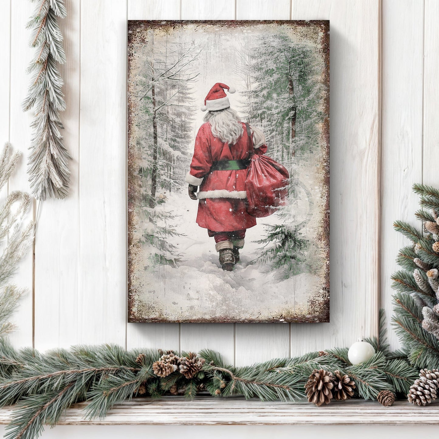 Vintage Christmas Santa Claus Canvas Wall Art