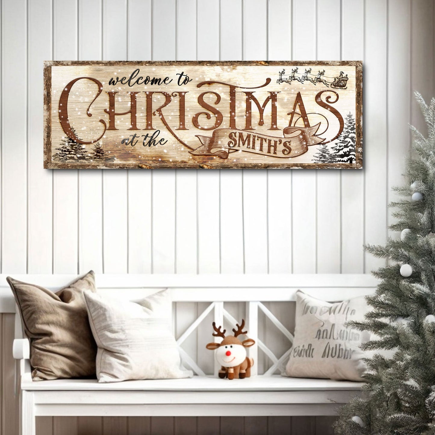 Family Welcome To Christmas Sign Canvas Wall Art