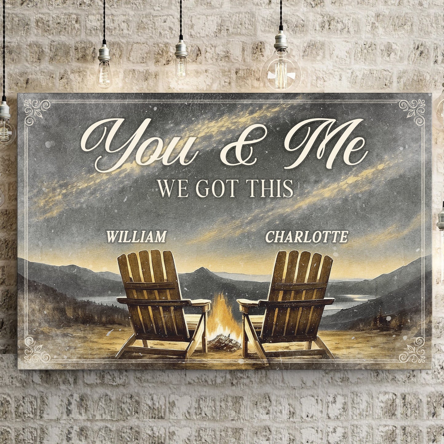 Camping themed couple canvas wall art with outdoor adventure scene for nature-loving pairs