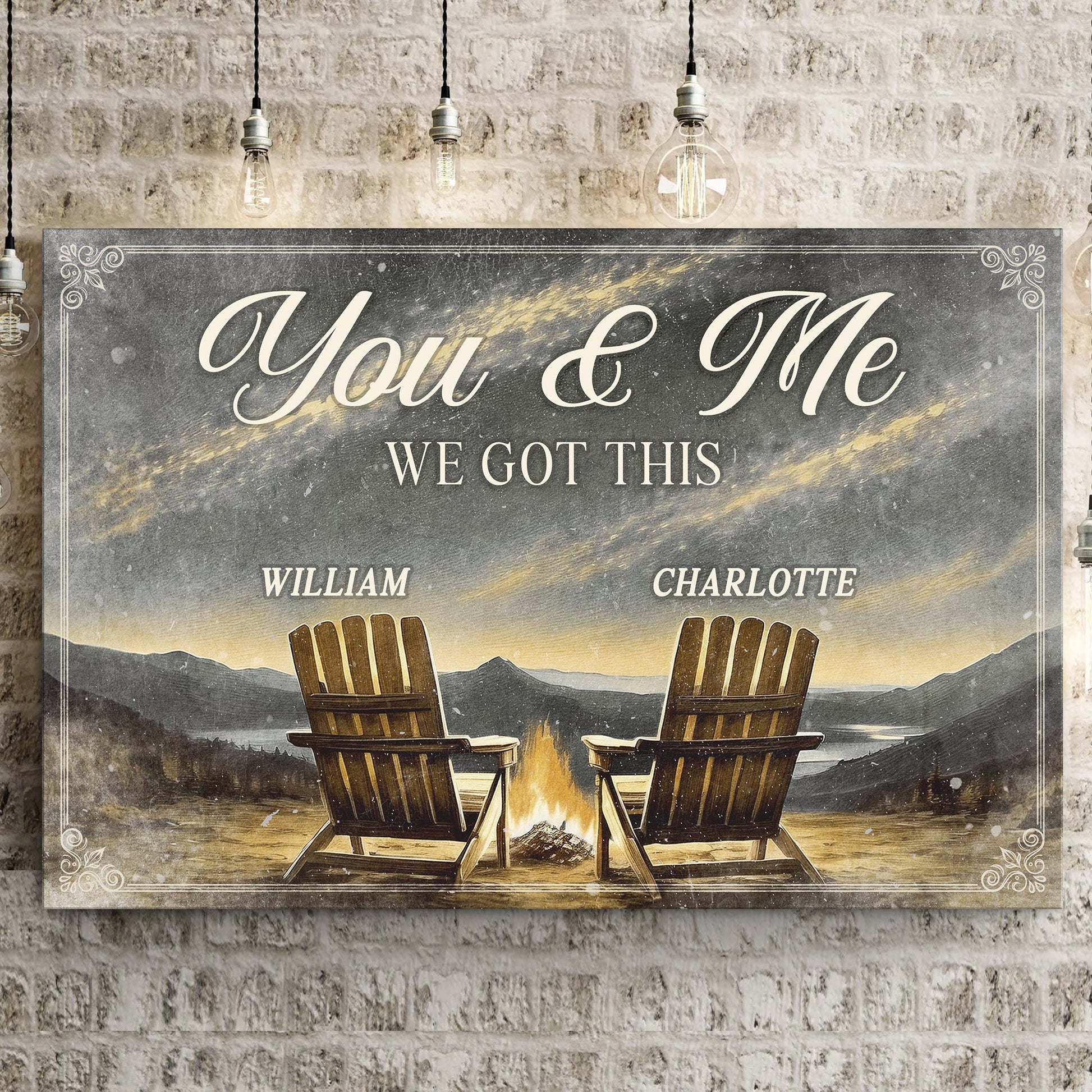 Camping themed couple canvas wall art with outdoor adventure scene for nature-loving pairs