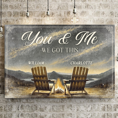 Camping themed couple canvas wall art with outdoor adventure scene for nature-loving pairs